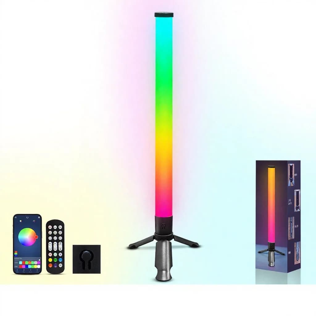 LED stolní atmosférické světlo na stativu se synchronizací hudby a RGB efekty
