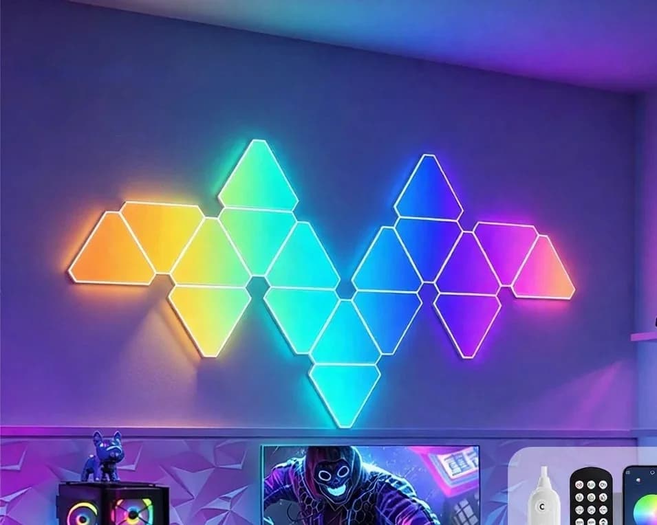 Sada chytrých trojúhelníkových LED nástěnných světel RGB pro herní dekor