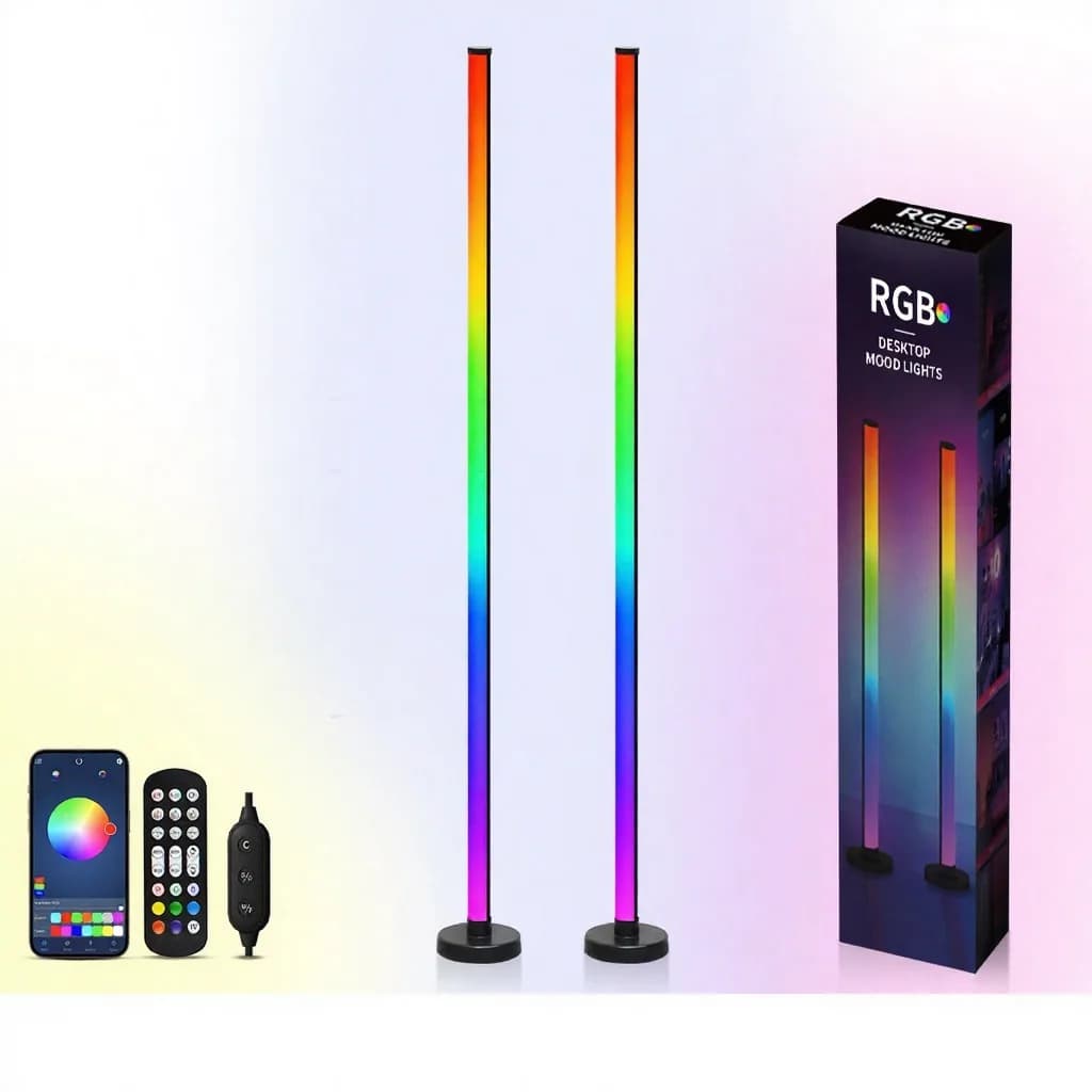 RGB stojací lampa s synchronizací hudby, ovládáním přes aplikaci a dálkový ovladač