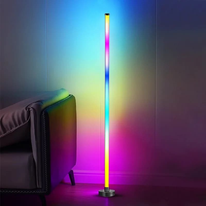 RGB LED rohová stojací lampa se synchronizací hudby, ovládáním přes aplikaci a dálkový ovladač