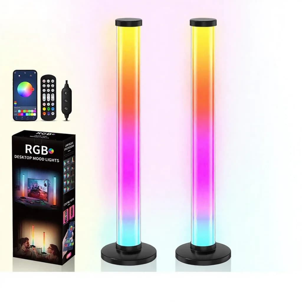 360stupňová RGB stolní lampa reagující na zvuk s ovládáním přes aplikaci a dálkový ovladač