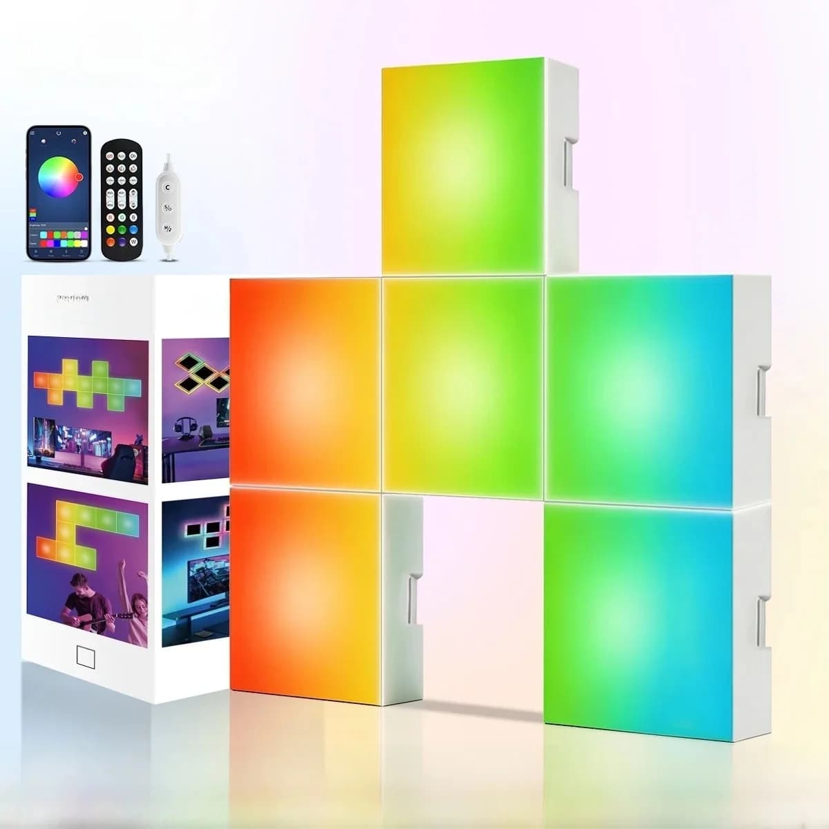 Čtvercové RGB světelné panely synchronizované s hudbou, nástěnná atmosférická lampa