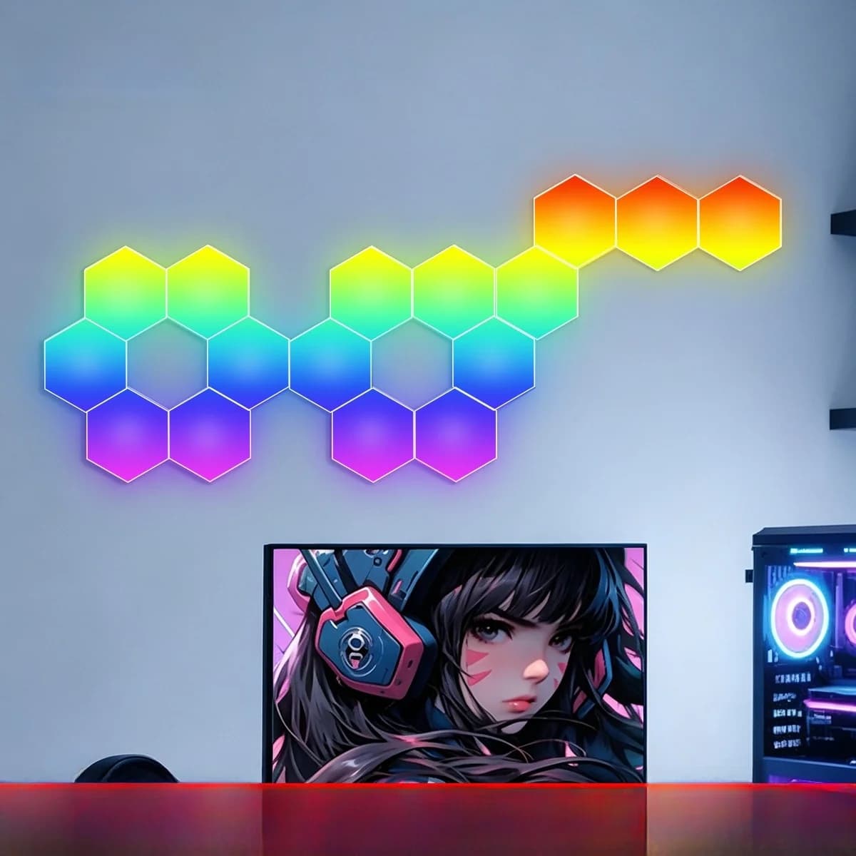 RGB hexagonální světelné panely reagující na zvuk s ovládáním aplikací