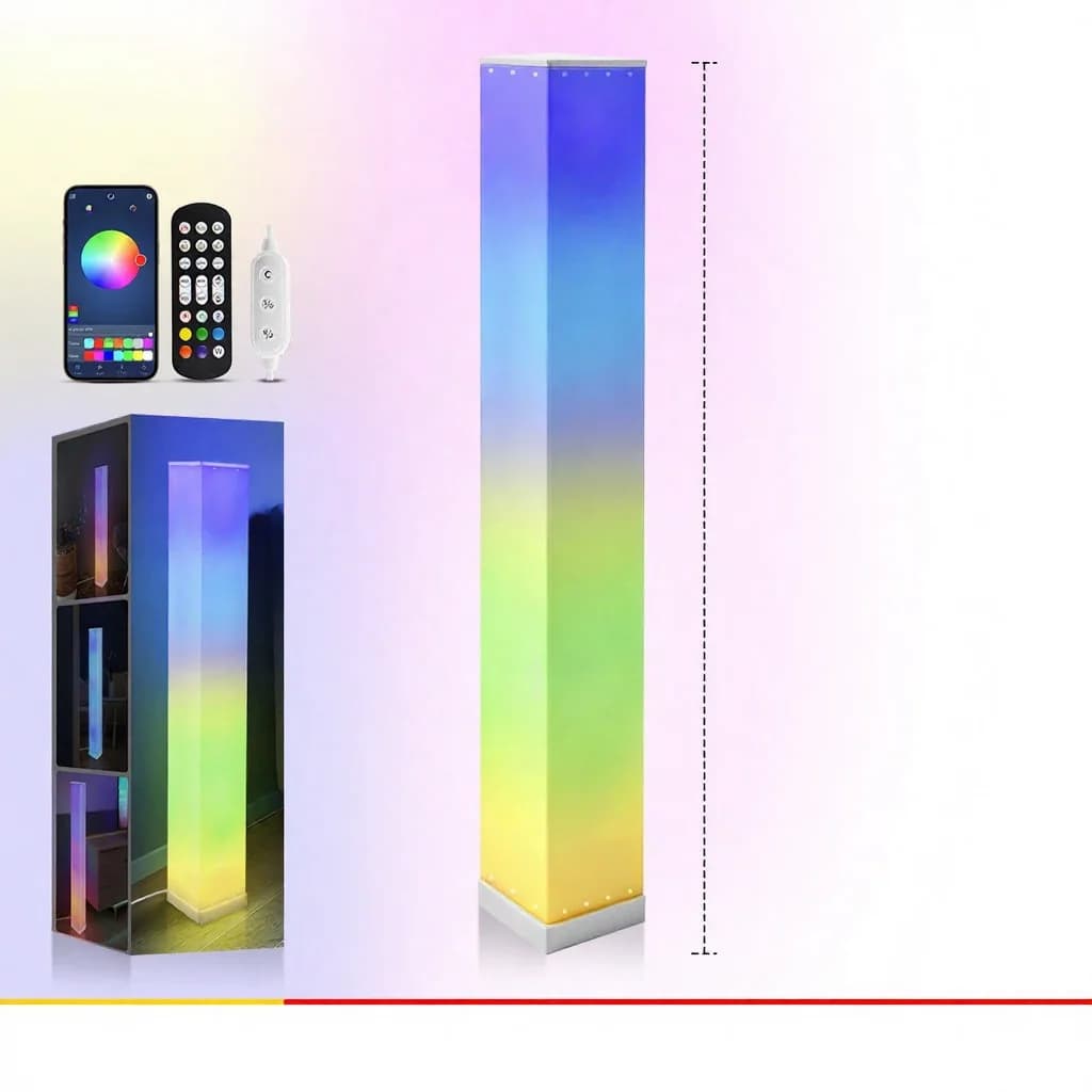Čtvercová stojací lampa s dálkovým ovládáním, LED ambientní světlo do obývacího pokoje