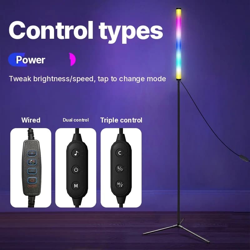 RGB stojací lampa s měnícími se barvami, synchronizací hudby a ovládáním přes aplikaci