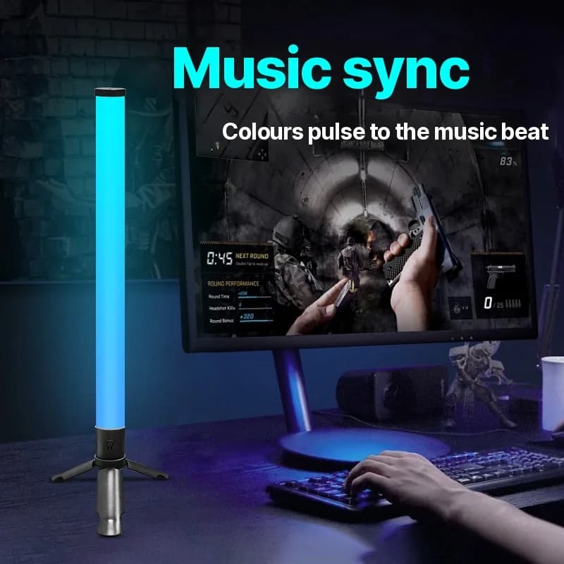 LED stolní atmosférické světlo na stativu se synchronizací hudby a RGB efekty