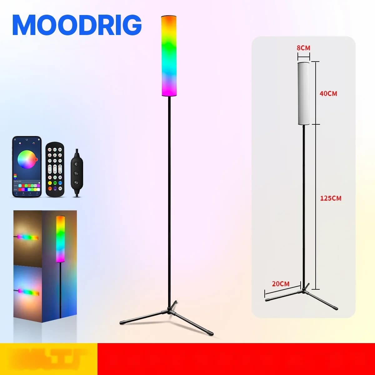 RGB LED stojací lampa na trojnožce s dálkovým ovládáním