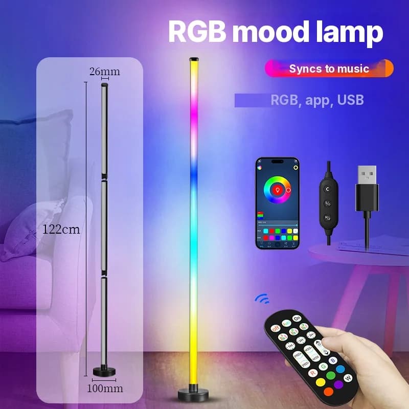 Podlahová lampa RGB s měnícími se barvami, synchronizací hudby a ovládáním aplikací