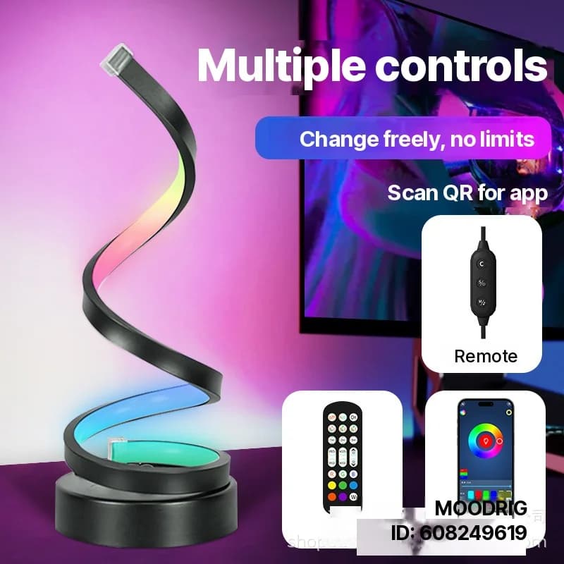 Spirálová RGB atmosférická lampa s reakcí na zvuk a ovládáním aplikací