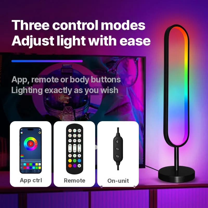 RGB stojací lampa ve tvaru U s reakcí na zvuk a ovládáním přes aplikaci